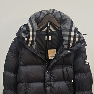 Burberry Black Puffer Jacket with Check-Trim Hood